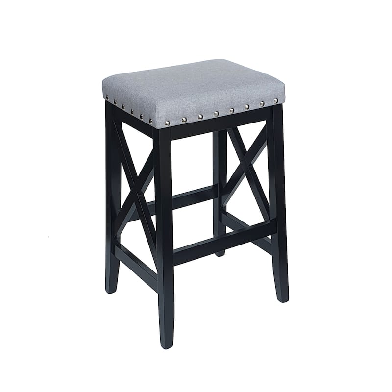 Wooden Upholstered Barstool with Nailhead Trim
