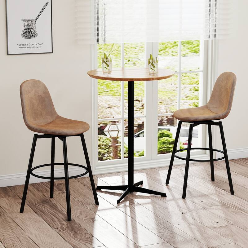 Homy Casa Faux Leather Tech Fabric Bar Stool with Backrest and Black Metal Frame - Counter Height & Bar Height, Rustic Brown