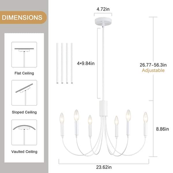 dimension image slide 3 of 6, 6-Light Modern Candlestick Hanging Linear Chandelier Lighting Island Chandelier for Kitchen Island
