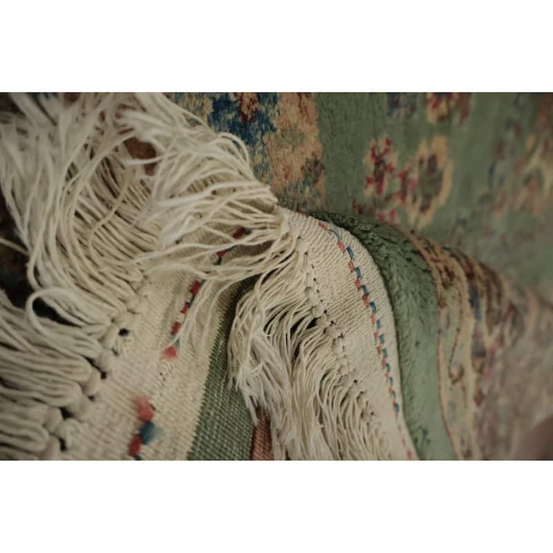 Hand Knotted Oriental 100% Wool Carpet Traditional Floral Green Kerman Area Rug - 8' 3'' X 4' 10''