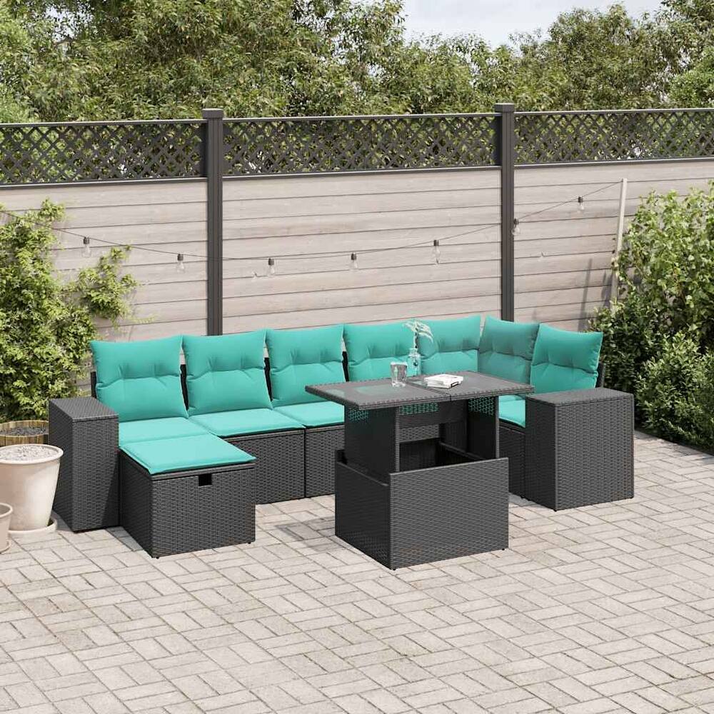 vidaXL Patio Sofa Set with Cushions Sectional Couches 8 Piece Poly Rattan - 24.4 x 24.4 x 27.2