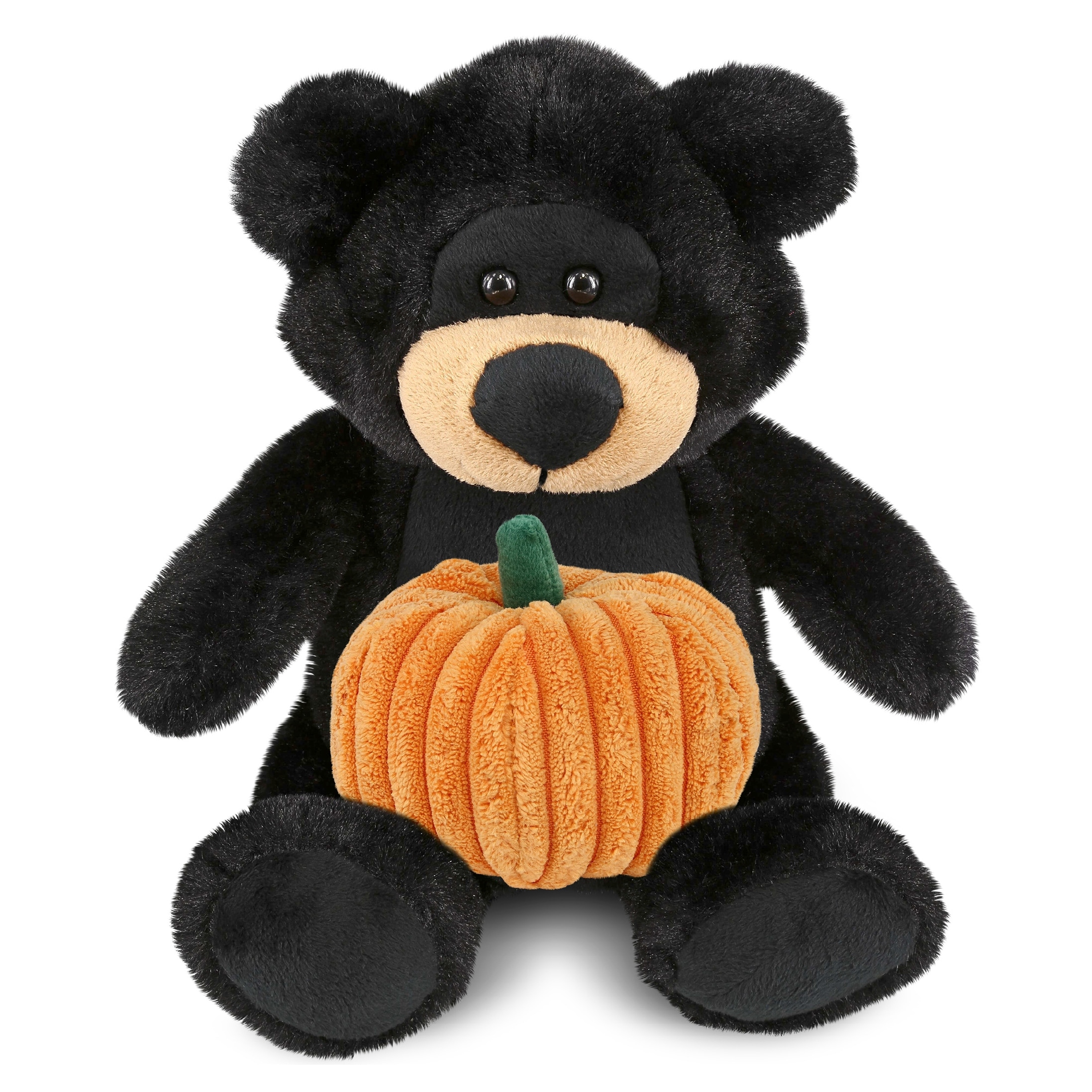 DolliBu Super Soft Plush Black Bear Stuffed Animal with Pumpkin Decor - 9 inches