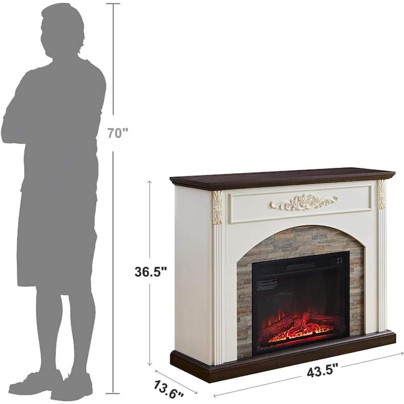 78 inch Electric Fireplace Mantel Fireplace TV Stand Entertainment Center with 30 inch Fireplace Insert Heater and Storage