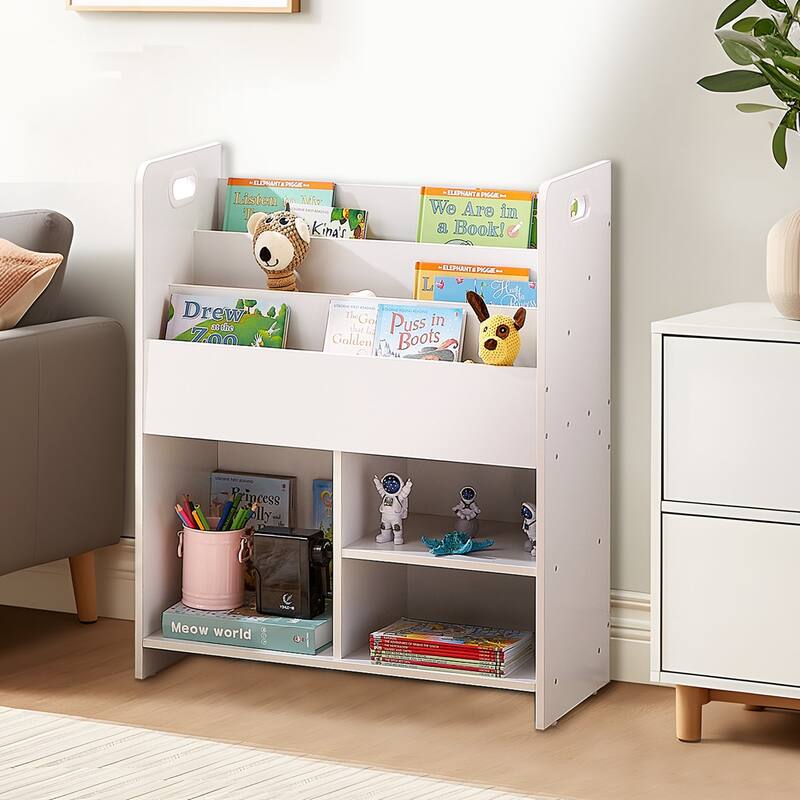 VECELO Kids Bookshelf, Wooden Toy Storage Cabinet Organizer or Kids Room, Bedroom, Nursery, Kindergarten, Bookcase with Shelves