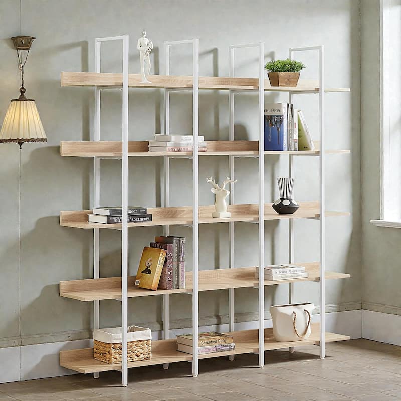 5 Tier Industrial Bookcase, Open Home Office Bookshelf with Metal Frame and MDF Shelves, Vintage Style