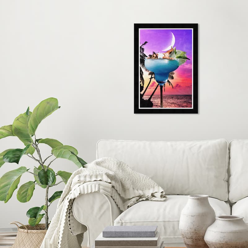 Wynwood Studio Prints Drinks and Spirits Hanging Out In Paradise Purple and Neon Purple Tropical Wall Art Canvas Print - Black