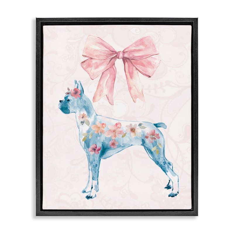 Stupell Trendy Floral Dog Framed Floater Canvas Wall Art Design By Carol Robinson - 17 x 21 - Black