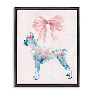 Stupell Trendy Floral Dog Framed Floater Canvas Wall Art Design By Carol Robinson