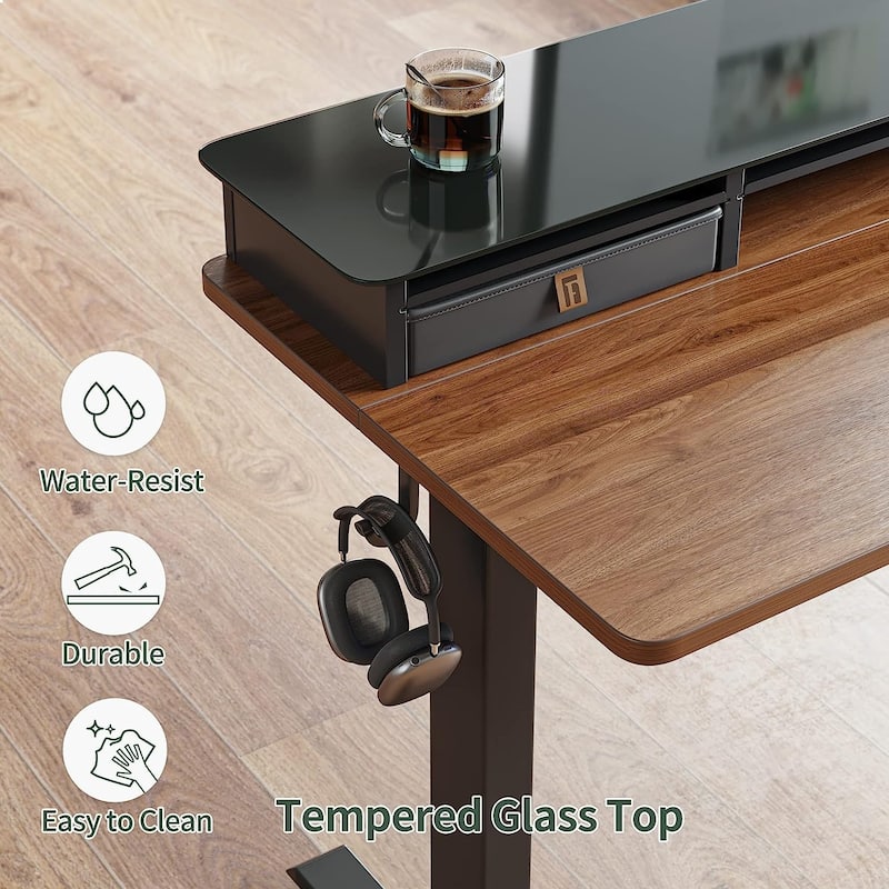 FEZIBO/Home Office Furniture/Wood/Standing Desk With Glass Top/Desks