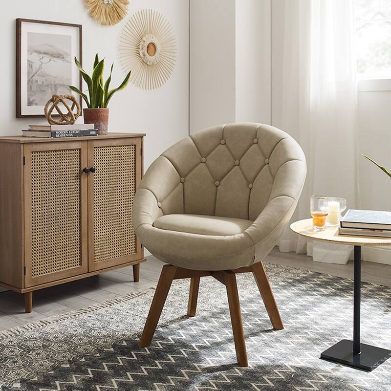 Carson Carrington Kallax Swivel Accent Chair - Off White Faux Letather