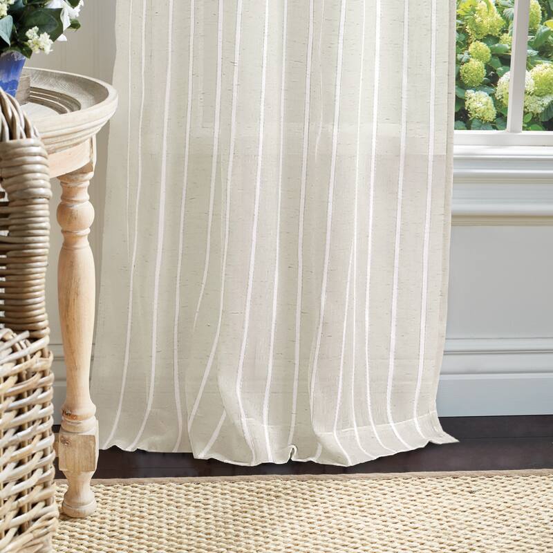 Martha Stewart Laguna Stripe Semi-Sheer Tie Tab Curtain Panel Pair