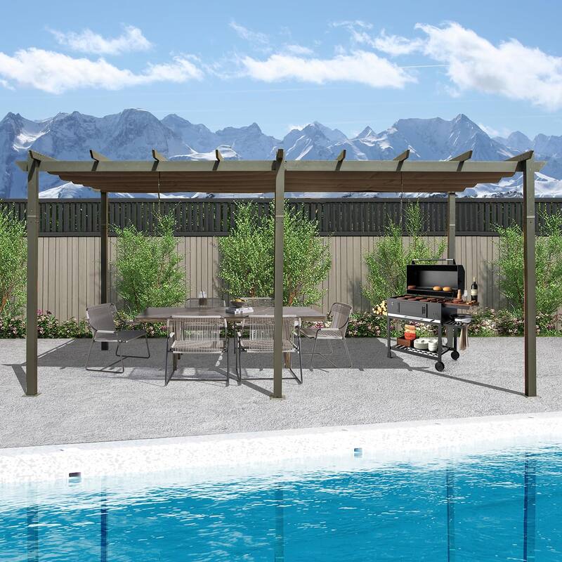 11 X 20 FT Outdoor Living Outdoor Retractable Pergola with Weather-Resistant Canopy Aluminum Garden Pergola Patio Grill Gazebo - Dark Grey