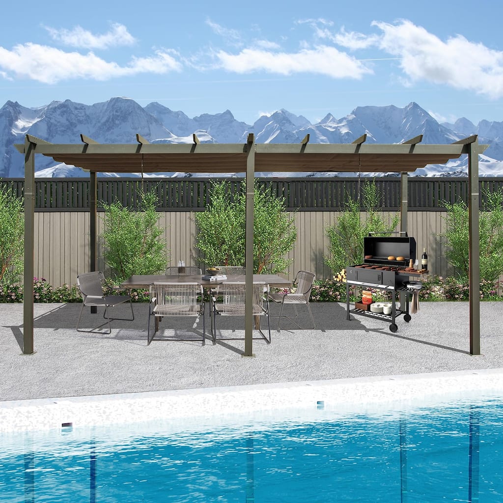 GDFStudio - Jonathan Miller Retractable Pergola with Weather-Resistant Canopy for Outdoor Living Spaces