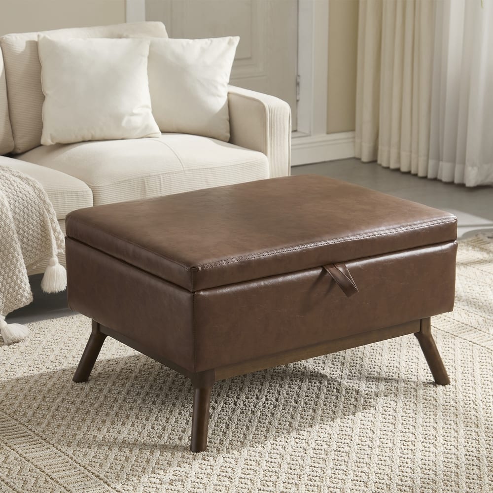 Mid-century Modern Square Coffee Table Storage Bench, Assembled, Suitable for Living Room, Entryway and Family Room