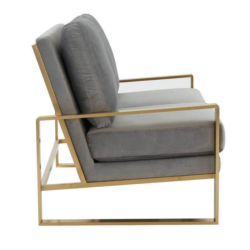Jefferson Modern Two-Seater Velvet Loveseat with Brushed Gold Stainless Steel Base, Removable Cushions for Living Room or Lounge