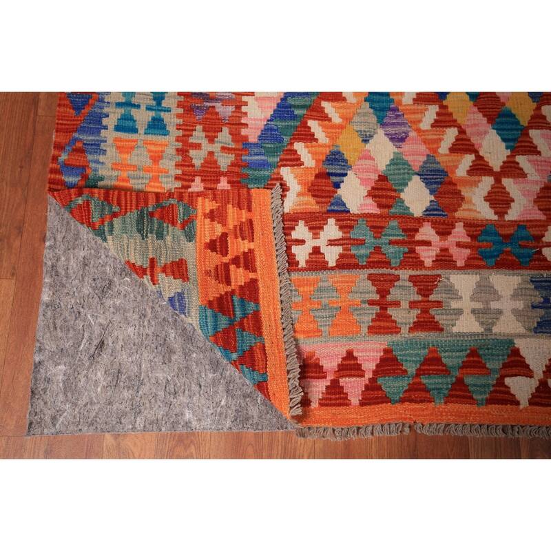 South Western Style Kilim Area Rug Hand-Woven Multi-Color Wool Carpet - 8'1" x 9'10"