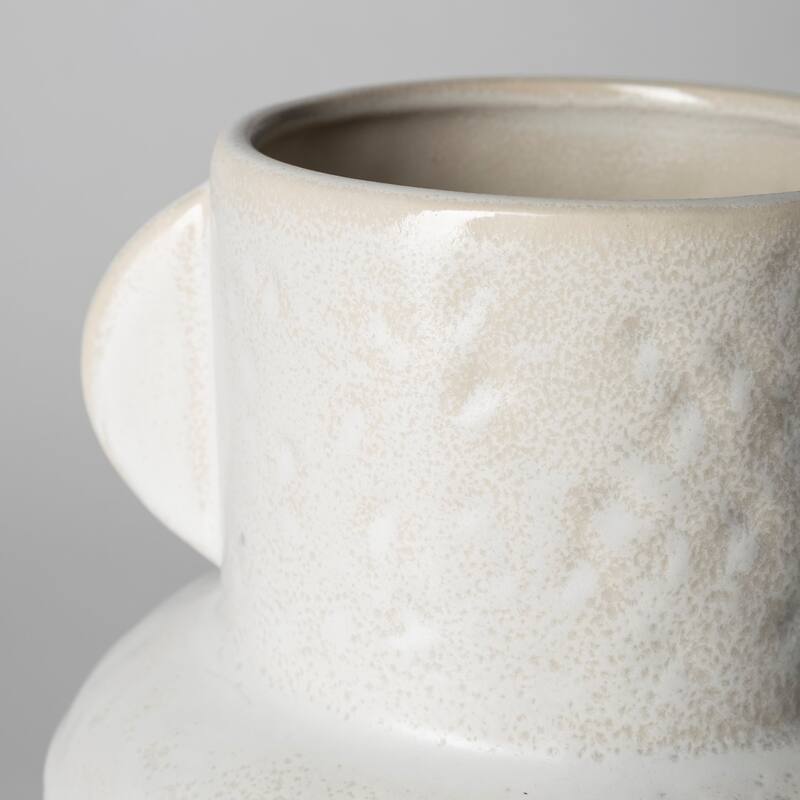 Whitewash Handled Textured Ceramic Vase