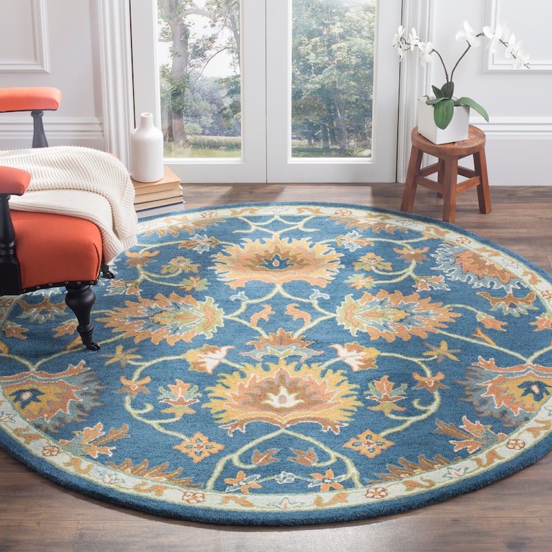 SAFAVIEH Handmade Heritage Boat Traditional Oriental Wool Rug - 6' Round - Navy