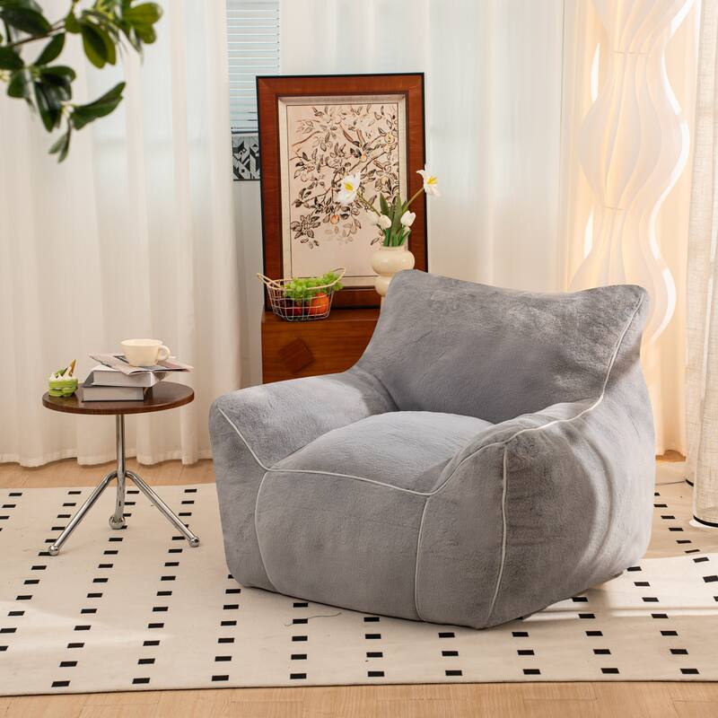 Bean Bag Chair, Comfy Bean Bag Sofa with Back Support, Faux Fur Bean Bag Chair for Adults, Stuffed Floor Sofa for Living