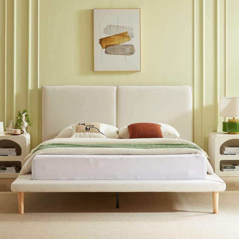 Plywood Frame Linen Upholstered Platform Bed