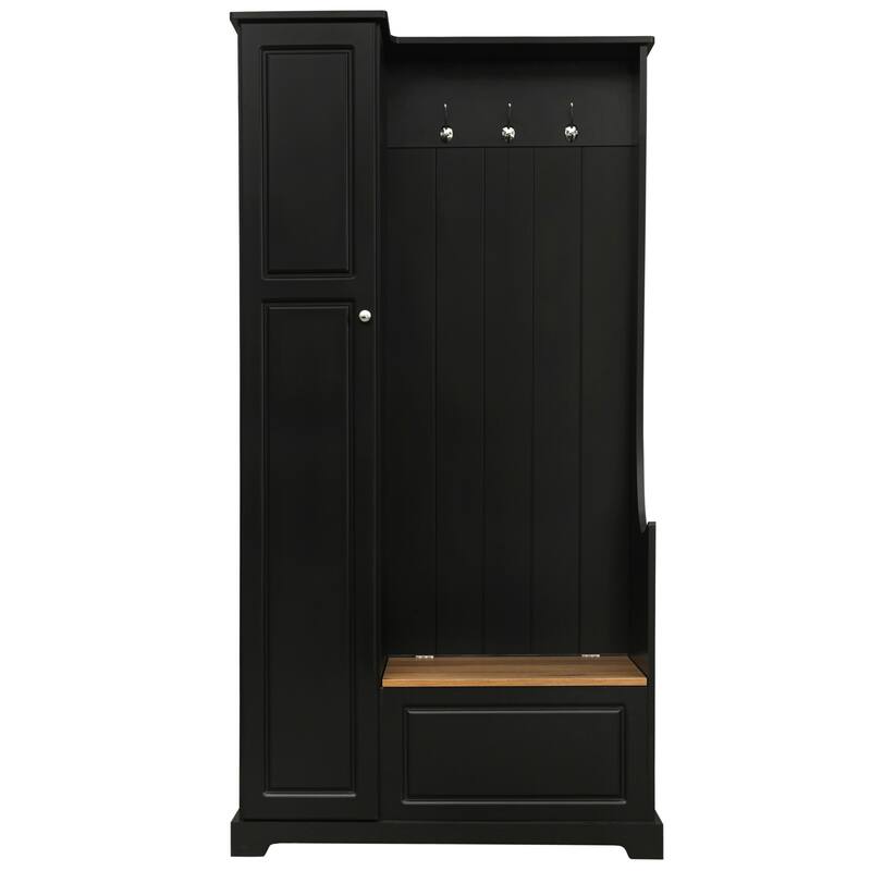 Hall Tree with Flip-Up Storage Bench, Entryway Cabinet with Adjustable Shelves, Coat Hooks, Wood Shoe Cabinet for Hallway