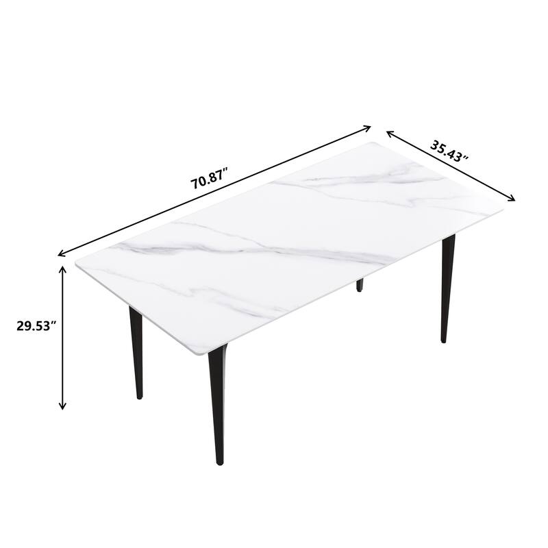 70.87" modern artificial stone white straight edge black metal leg dining table-can accommodate 6-8 people