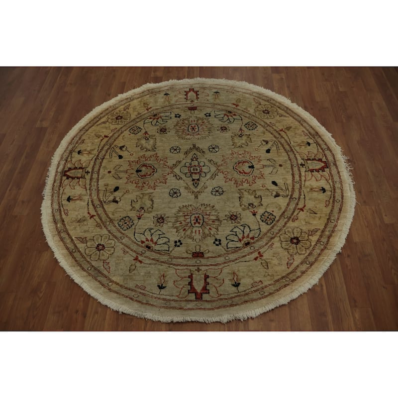 Hand Knotted Oriental 100% Wool Carpet Traditional Floral Beige & Ivories Peshawar Area Rug - 5' 3'' X 5' 3''
