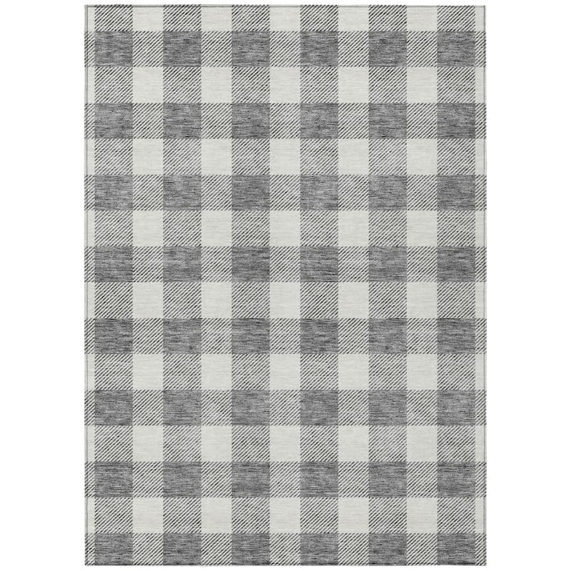 Machine Washable Indoor/ Outdoor Chantille Plaid Rug