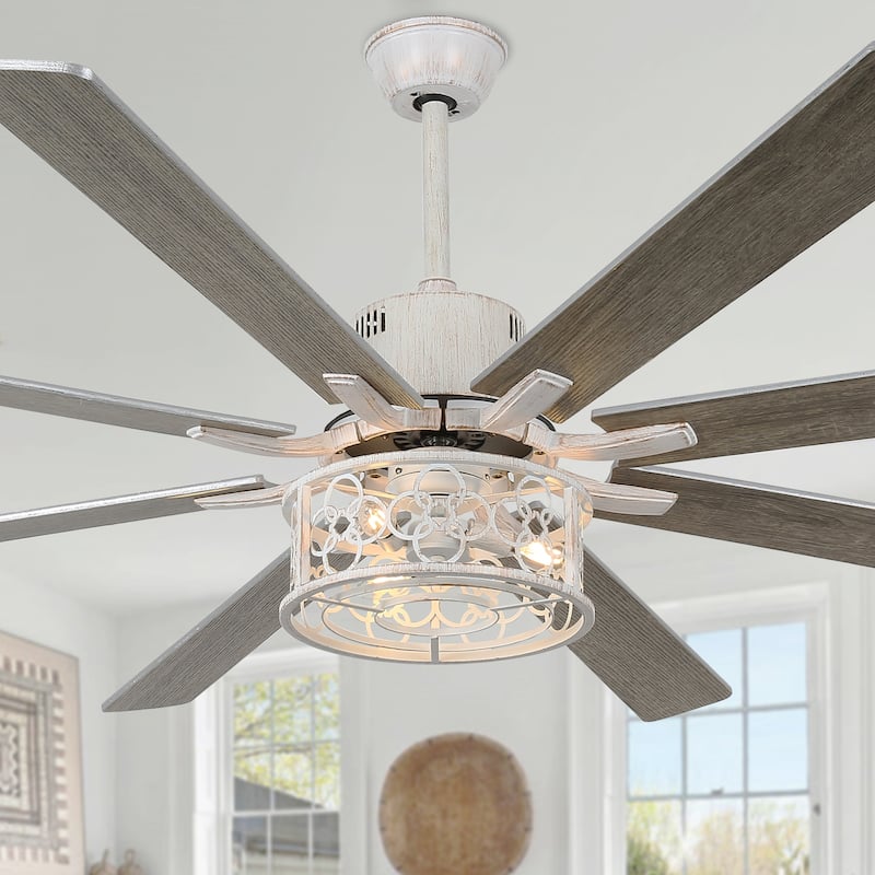 Bella Depot 72" Industrial Large Ceiling Fan 6-speed 3-Light Farmhouse Metal Caged Black Ceiling Fan with Light and Remote