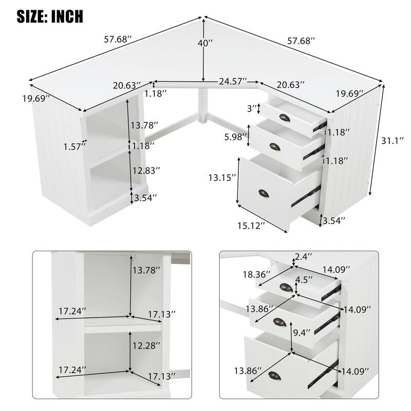 57.68" Home Office L-Shaped Corner Executive Computer Writing Desk