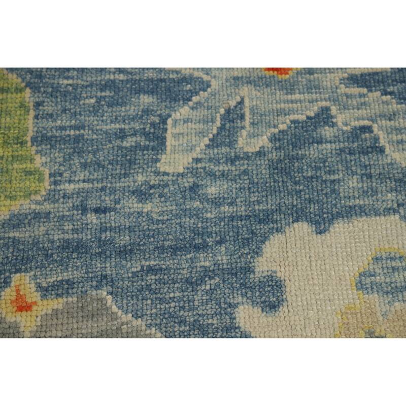 Hand Knotted Oriental 100% Wool Carpet Transitional All-Over Navy Blue & Blues Oushak Area Rug - 12' 9'' X 9' 4''