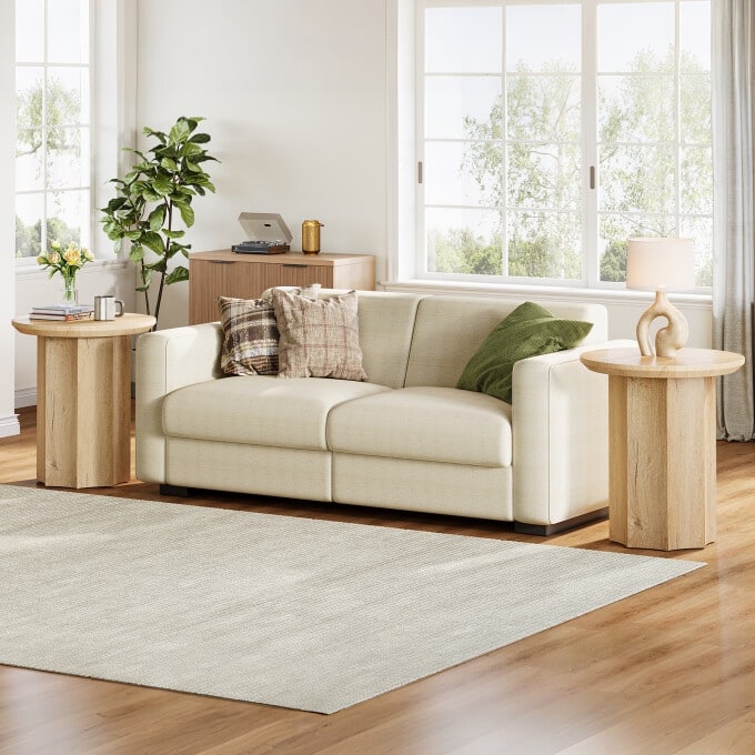 Round Wooden Side Table for Living Room, Bedside - 1PC - 2PC