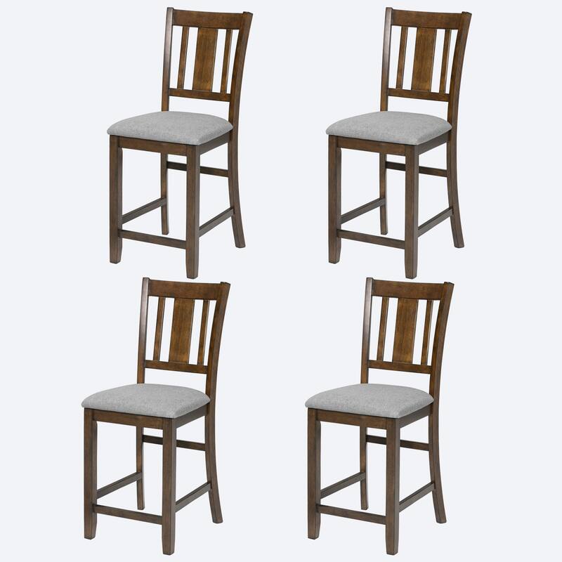 Rubber Wood 4 Piece Kitchen Dining Chair Set with Linen Cushion, Slatted Backrest for Dining Room Living Room Kitchen Bedroom