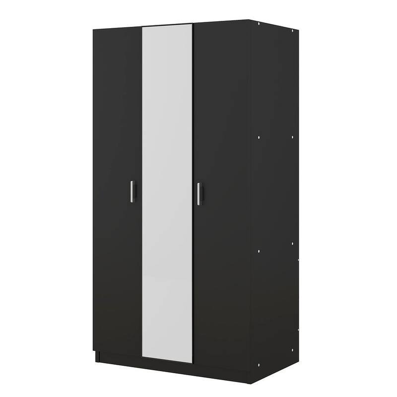 Modern 3 Door Wardrobe with Mirror, 3 Drawers, Hanging Rod - N/A