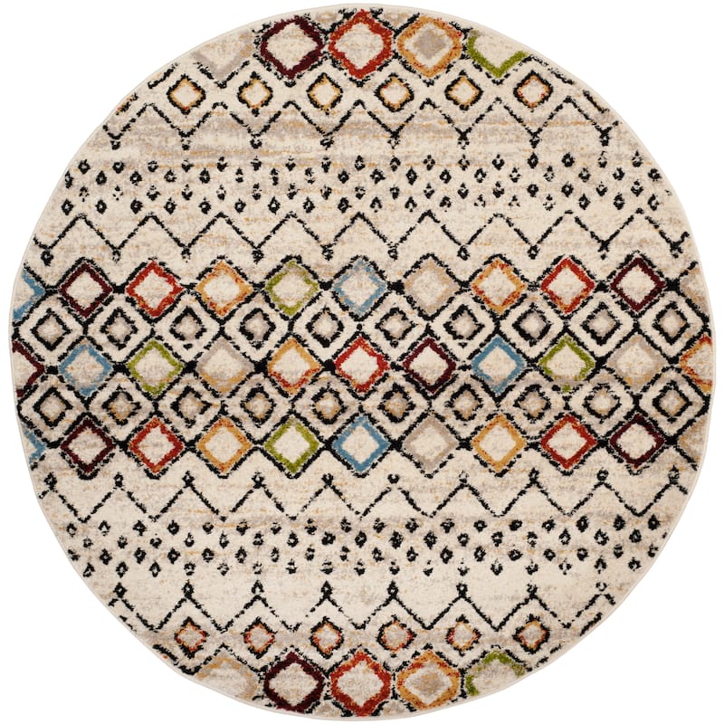 SAFAVIEH Amsterdam Iskra Moroccan Boho Rug - 9' Round - Ivory/Multi