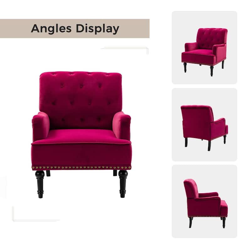 Geltrude Transitional Upholstered Button Tufted Club Chair with turned wooden Legs by HULALA HOME