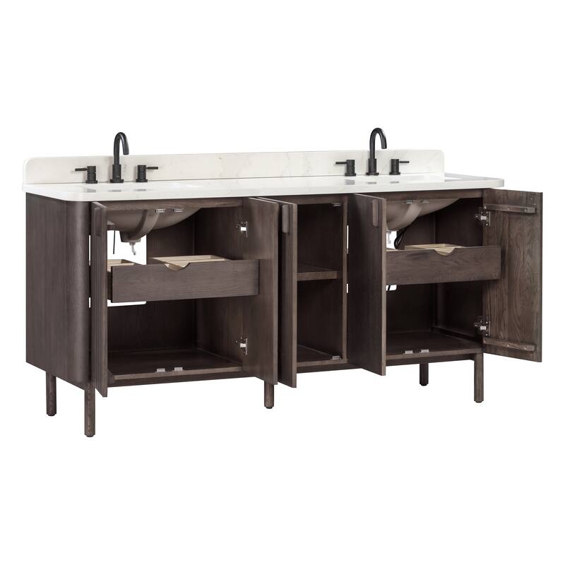 Avanity Blakely 73 in. Vanity Combo in Brown Oak finish with Calacatta Quartz Top