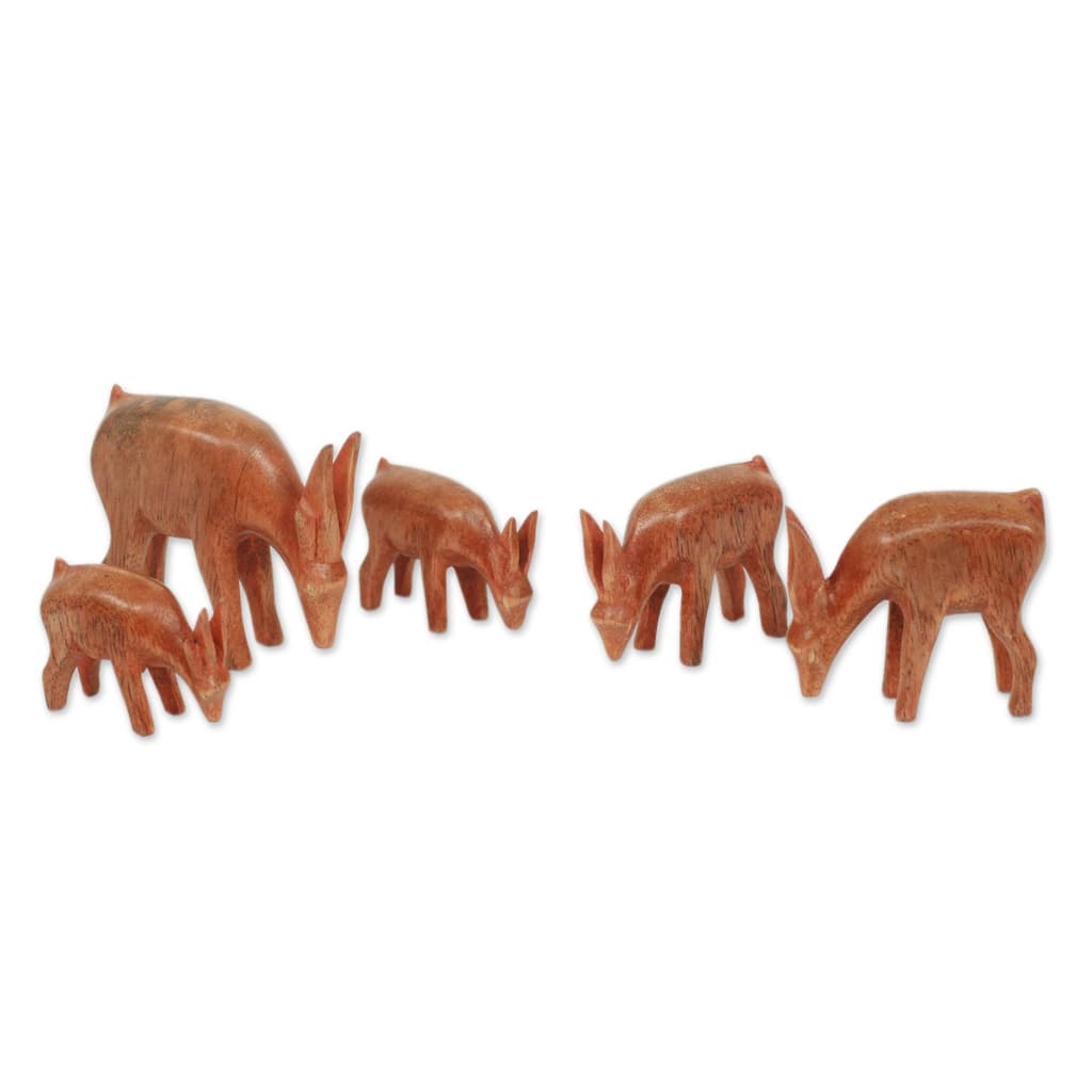 Handmade African Antelopes (set of 5) Teak sculptures (Ghana) - 21 x 15 x 7