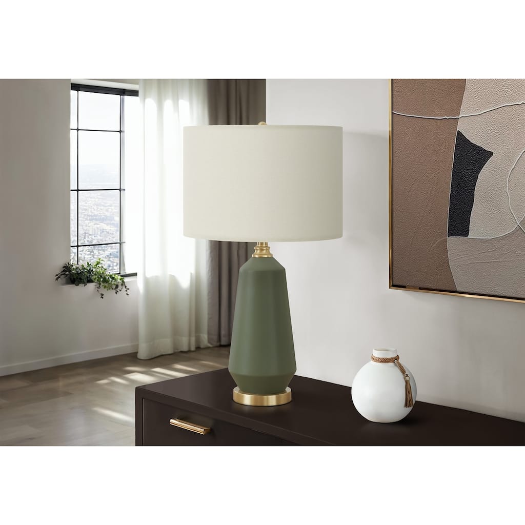 Lighting, 26"h, Table Lamp, Green Ceramic, Ivory / Cream Shade, Contemporary