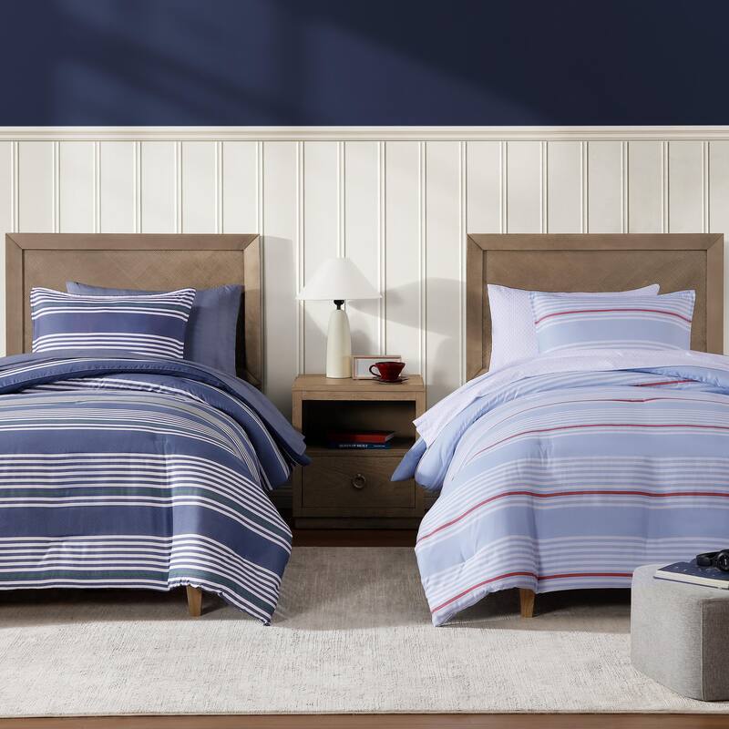 Tommy Hilfiger Lido Stripe Reversible Blue Comforter Bonus Set