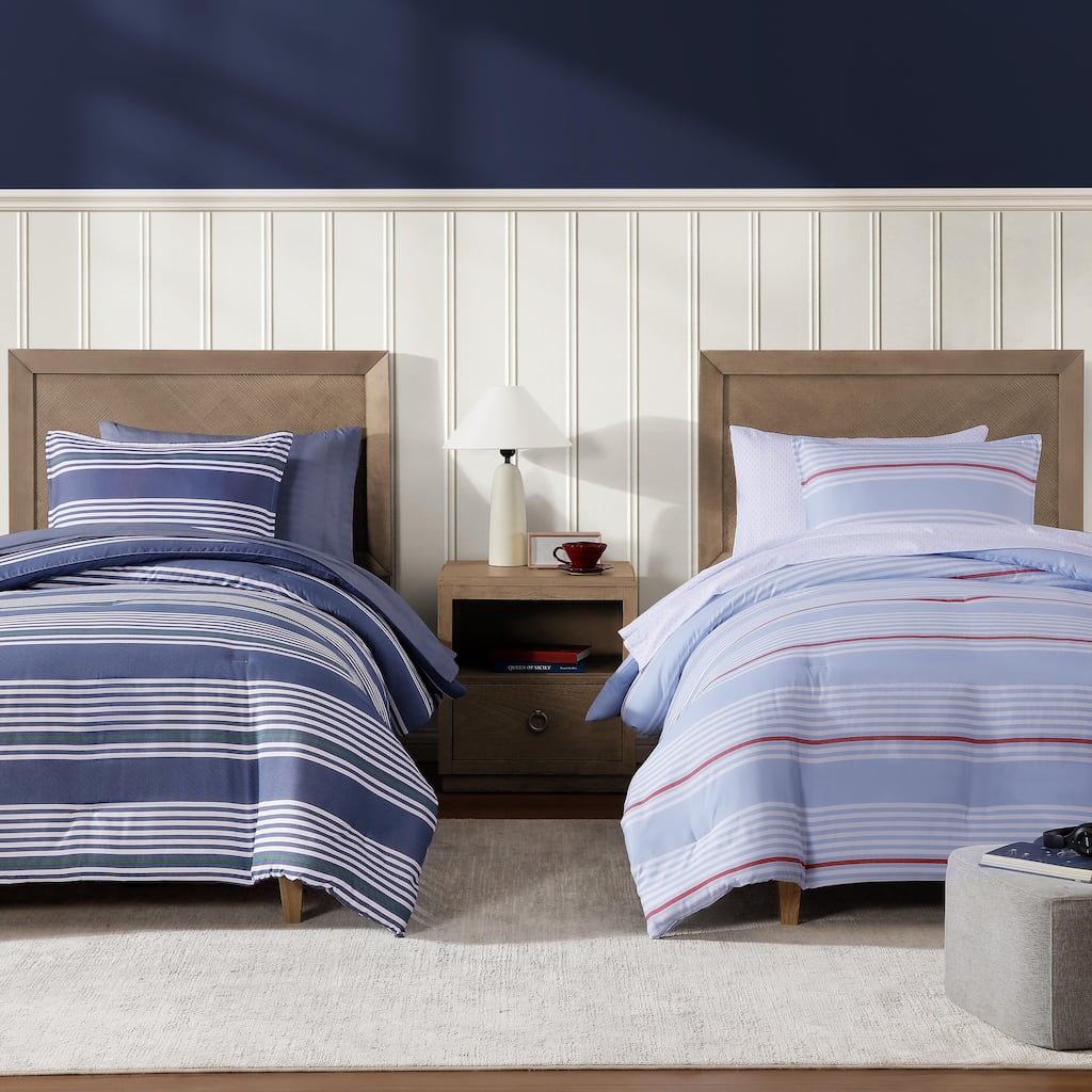 Tommy Hilfiger Lido Stripe Reversible Blue Comforter Bonus Set