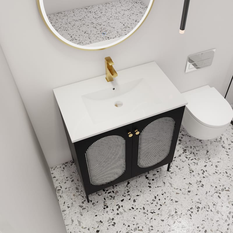 Malwee 30" FreeStanding Bathroom Vanity, Floor Stand Bathroom Vanity with Ceramic Sink,Soft Close Door and Adjustable Shelf
