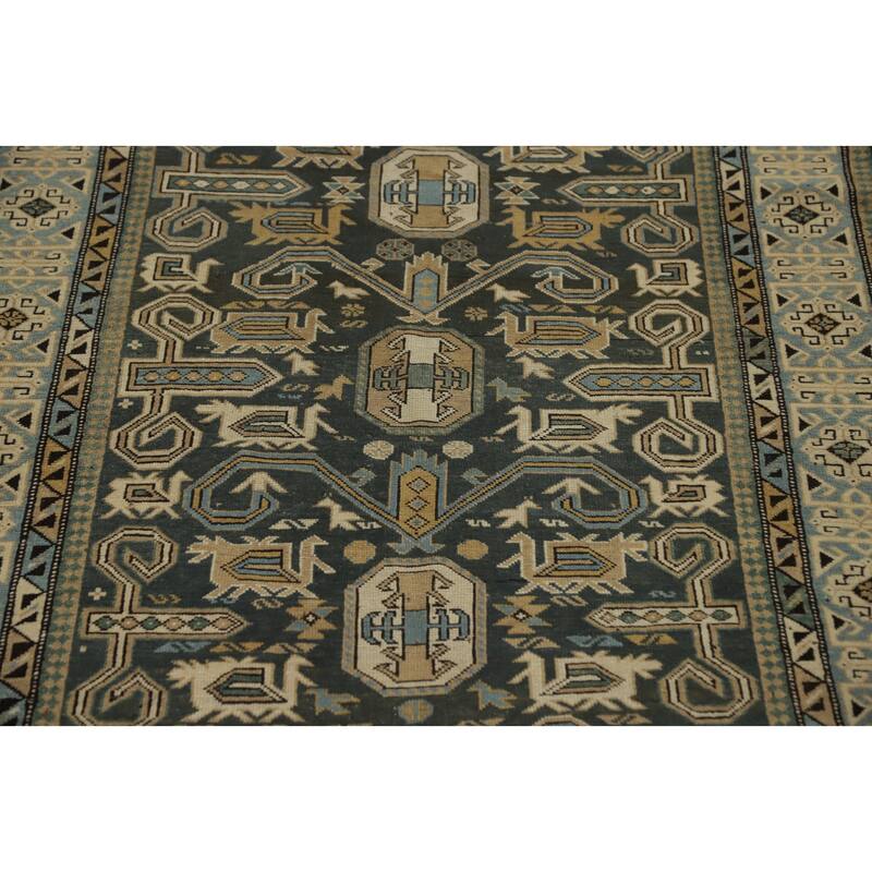 Hand Knotted Oriental 100% Wool Carpet Traditional Tribal Greys & Charcoal Kazak Area Rug - 6' 1'' X 3' 3''