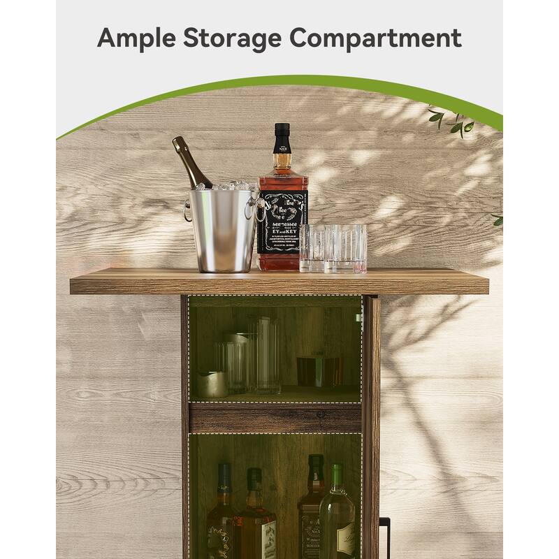 Square Bar Table with Storage, 39.4" Bar High Pub Dining Table with Barn Door