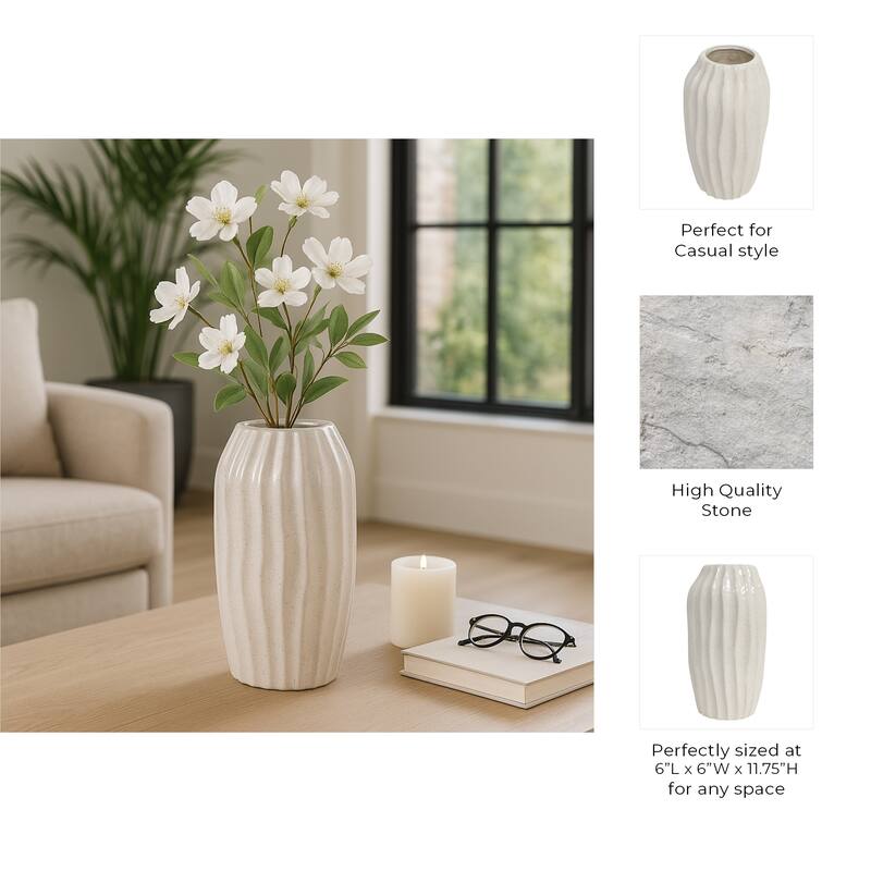 Contemporary Ceramic Sculpted Tall Vase Inspired Design - Ivory