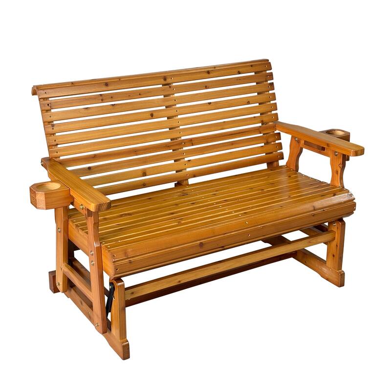 Patio Glider with Cup Holders, High Roll Back and Deep Contoured Seat, Heavy Duty 800 LB