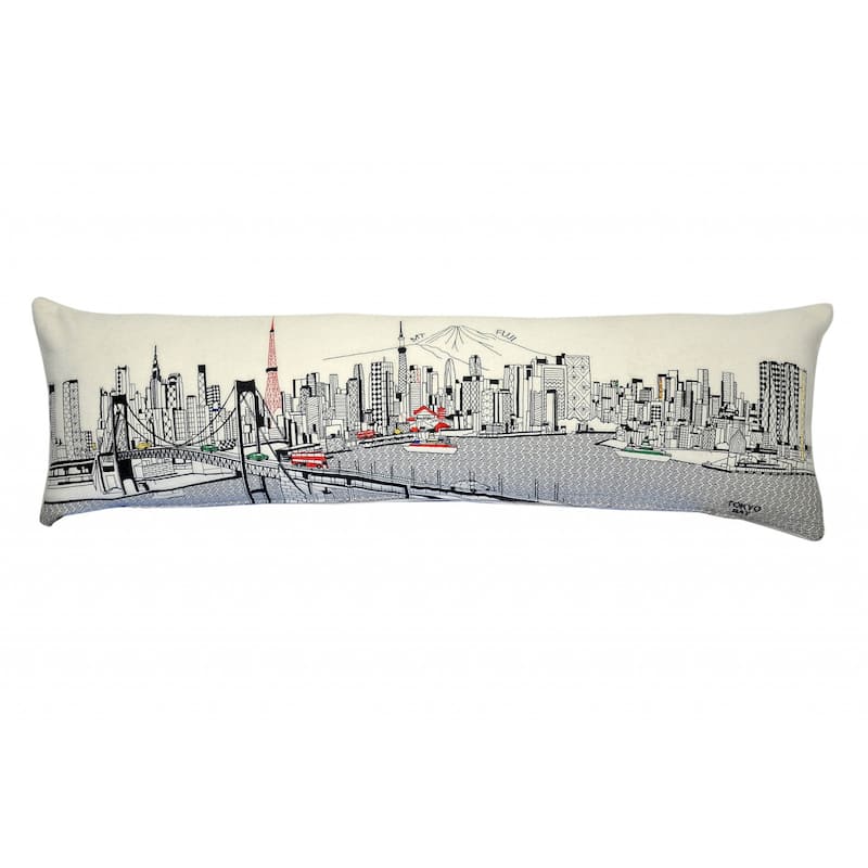 HomeRoots 46" White Tokyo Daylight Skyline Lumbar Decorative Pillow