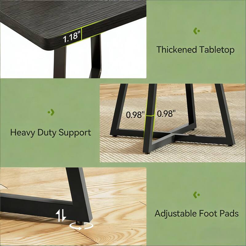 Modern Dining Table Coffee Table with X-Cross Base, Rustic Wood Kitchen Table with Metal Frame