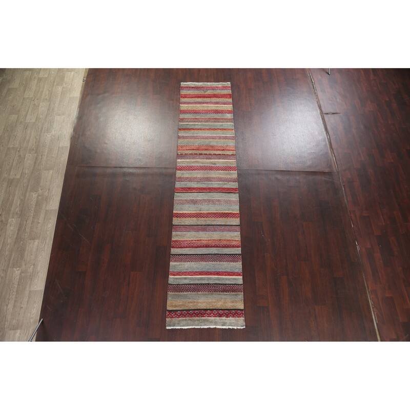 Striped Oriental Gabbeh Kashkoli Runner Rug Hand-knotted Wool Carpet - 2'8" x 11'11"