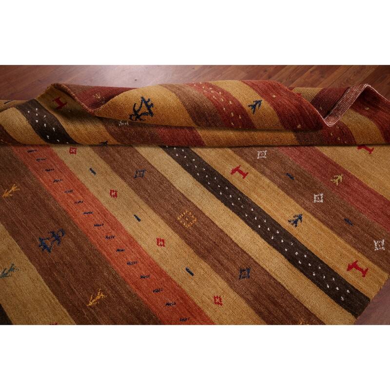 Striped Gabbeh Indian Area Rug Hand-Knotted Wool Carpet - 5'3"x 7'10"